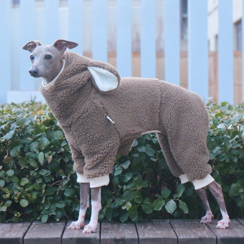 3_1d7dbe05-ba2c-412e-9567-0d0059461570.jpg Warm Fleece Onesies Jumpsuit with Bunny Hood Italian Greyhound & Whippet Winter Outfit - Image 1