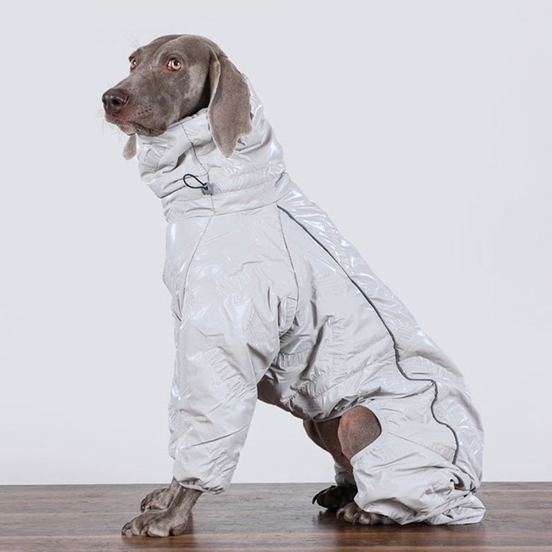 big-dog-clothing-onesie-jacket-snowsuit-coat-249692.jpg Puffy Silver Snow Suit - High-Collar Thermal Jumpsuit for Big Dogs - Image 1
