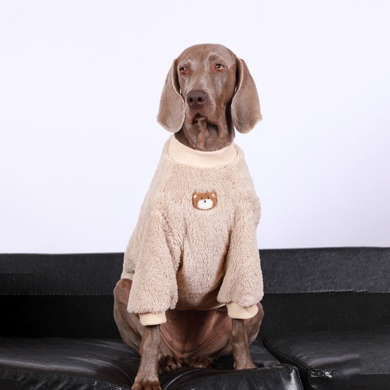 fleece-shirts-round-collar-big-dog-clothing-672580.jpg Teddy Fleece Pullover - Cozy Gold-Trim Sweater for Big Dogs - Image 1
