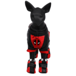 Deadpool Dog Cosplay Costume Set - Full Body Outfit with Boots & Harness for Small Dogs - Image 6