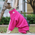 Dinosaur Fleece Jumpsuit - Hot Pink Thermal Pajamas for Whippets & Italian Greyhounds - Image 2