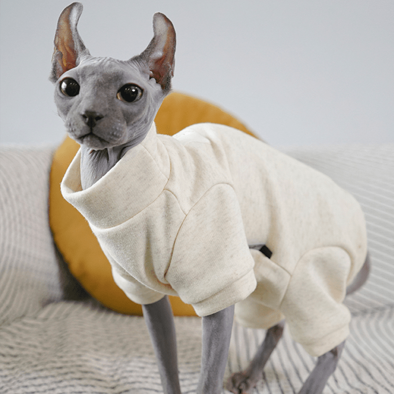 sphynx-cat-clothes-highneck-onesies-4legs-cover-devon-rex-clothes-3757147.png Fleece Cat Jumpsuit - Four-Legged Winter Clothes for Hairless Sphynx Devon Cats - Image 1