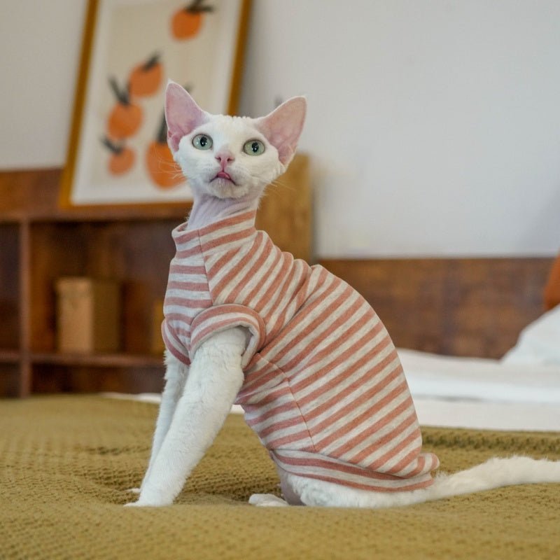 thermal-fleece-stretch-shirts-for-sphynx-devon-cats-6580685.jpg Striped Thermal Cat Shirt - High-Stretch Fleece-Lined Base Layer for Hairless Sphynx Cats - Image 1